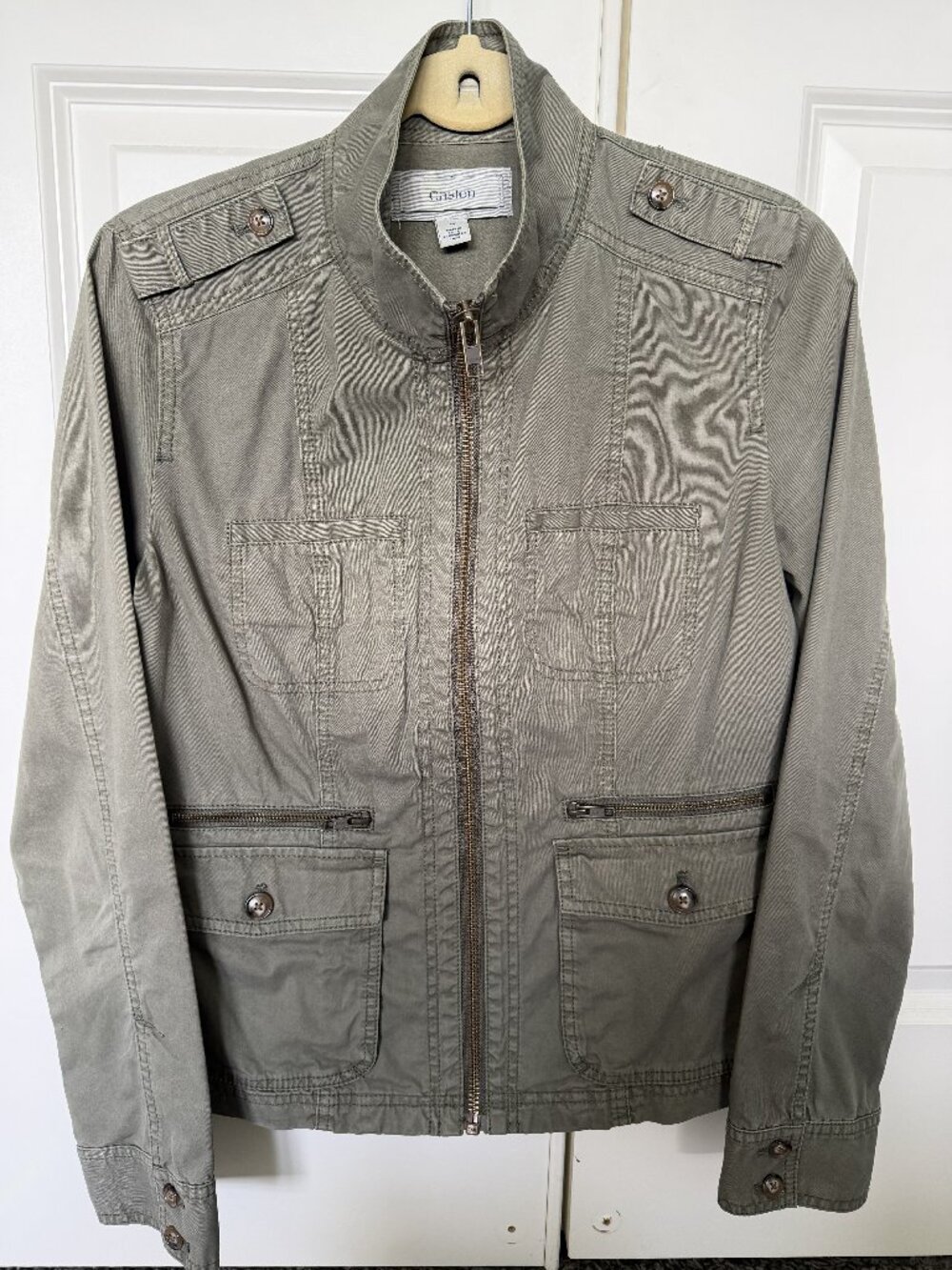 CASLON Women's Long Sleeve Utility Jacket Olive Green Full Zip Distressed M